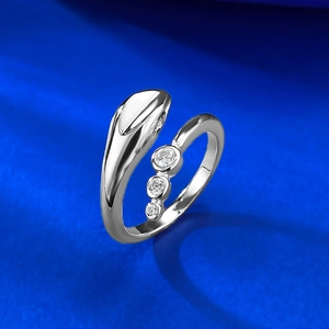 Luxurious S925 silver serpent open ring with sparkling round zircon accents in flowing style