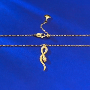 Élégant pendentif serpent en argent S925 plaqué or avec cristaux blancs brillants