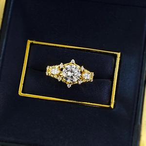 Vintage style S925 silver gold plated ring with marquise and round cut brilliant stones
