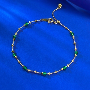 Elegant S925 silver gold-plated bracelet with star charms and green gemstones