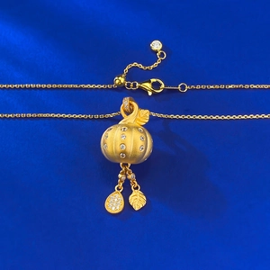 Collier pendentif sac de chance citrouille plaqué or S925 avec finition brossée et zircon