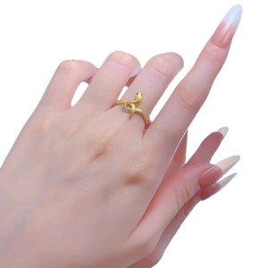 Elegant S925 silver snake ring with gold plating and sparkling white zircon stones