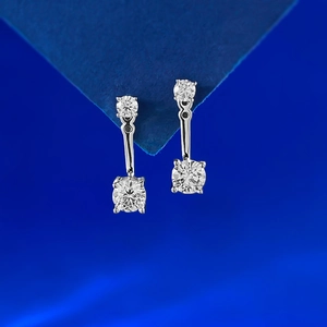 Elegant S925 sterling silver drop earrings featuring double-stone brilliant round cut crystals