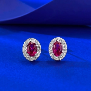Orecchini a Bottone in Argento Sterling 925 Rosso Sangue di Piccione Strass Eleganti Halo Matrimonio Gioielli Donna