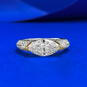 Bague Élégante en Argent Sterling 925 Avec Strass Taille Marquise Bicolore Plaqué Or Géométrique Pavé Bijoux de Mode pour Femmes Bague Statement