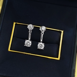 S925 sterling silver drop earrings with round moissanite in a velvet gift box