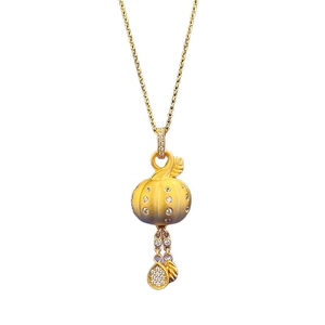 Collier avec pendentif sac porte-bonheur citrouille en argent S925 plaqué or et zircons
