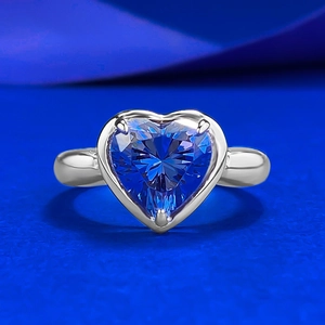 S925 Sterling Silver Ring Heart Shaped Blue Zirconia Inlaid Luxury Jewelry For Women Wedding Anniversary Gift Engagement Ring