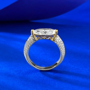 Bague avec zircon marquise, anneau en argent S925 et serti floral plaqué or