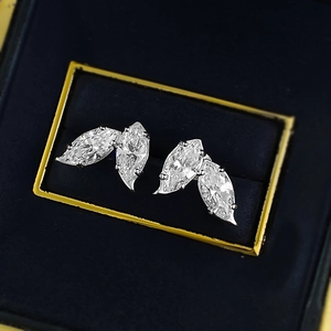 Luxurious 1.25ct marquise-cut crystal leaf earrings in a premium navy blue jewelry box