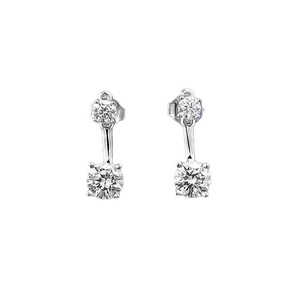 Elegant S925 sterling silver drop earrings with two-tier round diamonds on white background