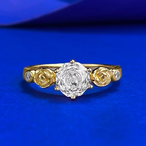 925 Sterling Silver Gold Plated Rose Flower Ring For Women Luxurious Rhinestone Inlaid Engagement Wedding Ring Jewelry Gift