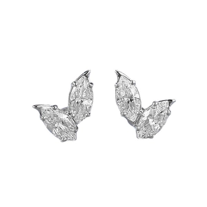 Elegant leaf marquise-cut 1.25 carat diamond stud earrings in silver minimalist style