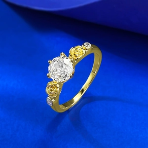 Luxurious rose gold flower ring with one carat round moissanite for women wedding style
