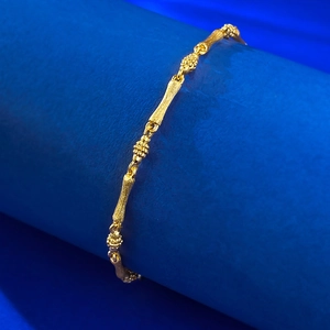 Adjustable S925 sterling silver bamboo joint bracelet with a brushed gold finish