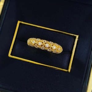 Bague vintage en argent S925 plaqué or avec maille tissée et pavé de zircons brillants