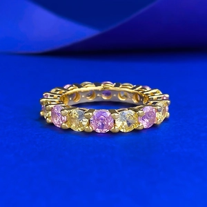 Bague Eternity en Argent Sterling 925 Strass Rose Jaune Incrusté Plaqué Or Géométrique Mode Mariage Bague pour Femme