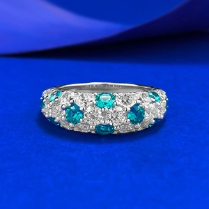 925 Sterling Silver Half Eternity Ring Green White Rhinestone Pave Inlaid Starry Band Finger Ring For Women Jewelry Gift