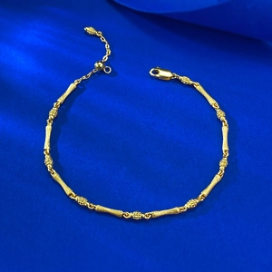 Adjustable S925 sterling silver bamboo joint bracelet with a brushed matte gold finish