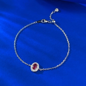 925 Sterling Silver Oval Pigeon Blood Red Rhinestone Bracelet For Women Elegant Adjustable Fashion Jewelry Bracelet Gift