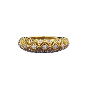 Bague en argent S925 plaqué or avec motif brossé vintage et zircons brillants incrustés