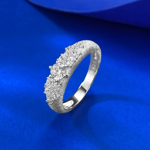 Elegant S925 sterling silver brushed ring with five sparkling round zircons for women