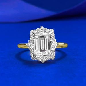 Vintage 925 Sterling Silver Emerald Cut Rhinestone Halo Ring Gold Plated Rectangle Geometric Statement Jewelry For Women