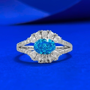 925 Sterling Silver Aquamarine Ring For Women Luxurious Oval Blue Gemstone Sun Flower Inlaid Rhinestone Split Shank Elegant Jewelry