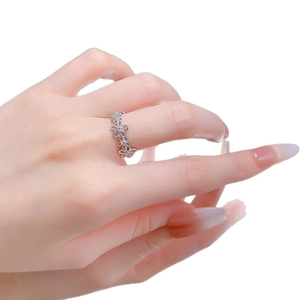 S925 sterling silver lace flower wreath ring with sparkling zircon stones for women