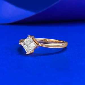Minimalist S925 silver gold plated princess cut diamond ring with beaded edge details