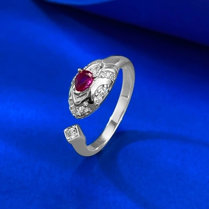 S925 sterling silver open ring with teardrop ruby and pavé cubic zirconia accents