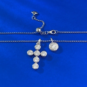 Collier Pendentif Croix à Bulles en Argent Sterling 925 Vintage pour Femme Chaîne de Clavicule en Strass Bijoux Élégants Cadeau