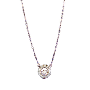 Elegante collana in argento S925 con diamante danzante e ciondolo a doppio anello rosa