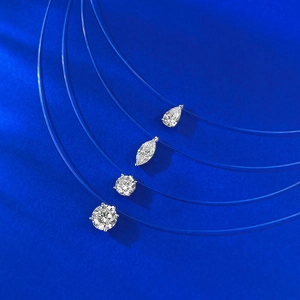 Collier Invisible en Argent Sterling 925 Fil de Pêche Chaîne en Nylon Transparent Pendentif Solitaire en Strass pour Femme