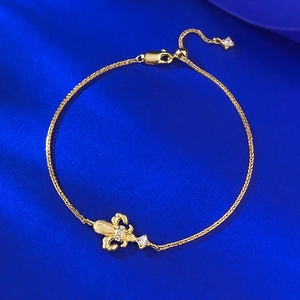 Vintage 925 Sterling Silver Fleur De Lis Bracelet For Women Gold Plated Adjustable Inlaid Rhinestone Elegant Wrist Chain Fine Jewelry Gift