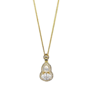Luxurious gold double-layered Wulu gourd pendant necklace with micro-pave crystals