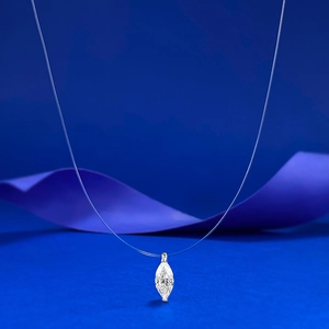 Collier invisible en argent S925 avec pendentif en cristal taillé en marquise élégant