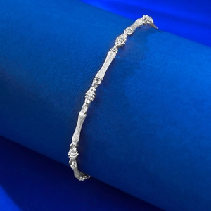 Adjustable S925 sterling silver bamboo joint bracelet with a vintage brushed finish