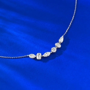 S925 sterling silver necklace featuring a curved pendant with multi-cut zircon stones