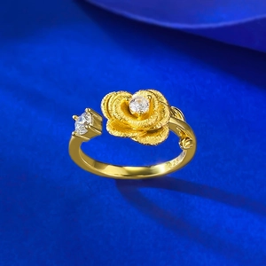 Macro detail of 925 sterling silver rose ring with sparkling cubic zirconia inlay