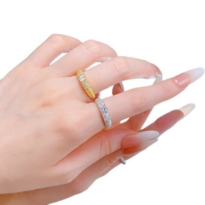 Elegant S925 silver plated gold brushed eternity rings with starry zircon stones