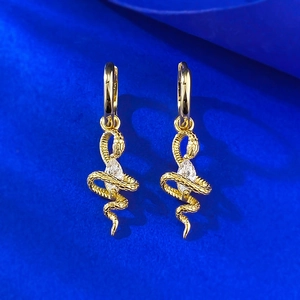 Luxury 925 Sterling Silver Snake Wrap Marquise Rhinestone Hoop Earrings For Women Retro Fashion Jewelry Earring Gift