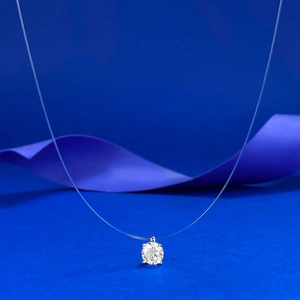 Collier invisible en fil de pêche argent S925 avec pendentif solitaire en zircon brillant