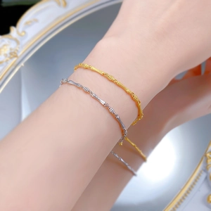 Detail of adjustable S925 sterling silver bamboo joint bracelets in gold and silver finish
