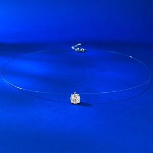 Vue détaillée du pendentif diamant brillant avec sertissage argent sur fil de nylon