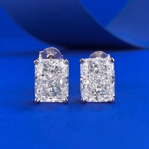 925 Sterlingsilber Radiant Cut Strass Ohrstecker Luxuriös Geometrisch Rechteckig 4-Zacken Schmuck Für Damen Geschenk