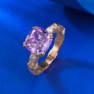 S925 silver ring with 9x9 lavender purple carbon diamond in rose gold setting
