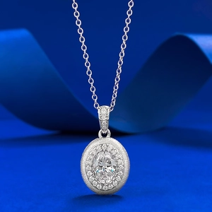 Vintage 925 Sterling Silver Egg Shaped Pendant Necklace For Women Brushed Oval Halo Rhinestone Inlaid Versatile Fashion Jewelry Gift