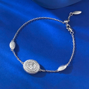 Bracelet Vintage en Argent Sterling S925 Brossé pour Femme Bracelet Réglable de Luxe avec Strass Ovales Bijoux Cadeau