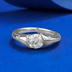 Élégante Bague en Argent Sterling 925 pour Femme Coupe Ronde Ciel Étoilé Strass Bague de Fiançailles Bijoux de Mode Cadeau